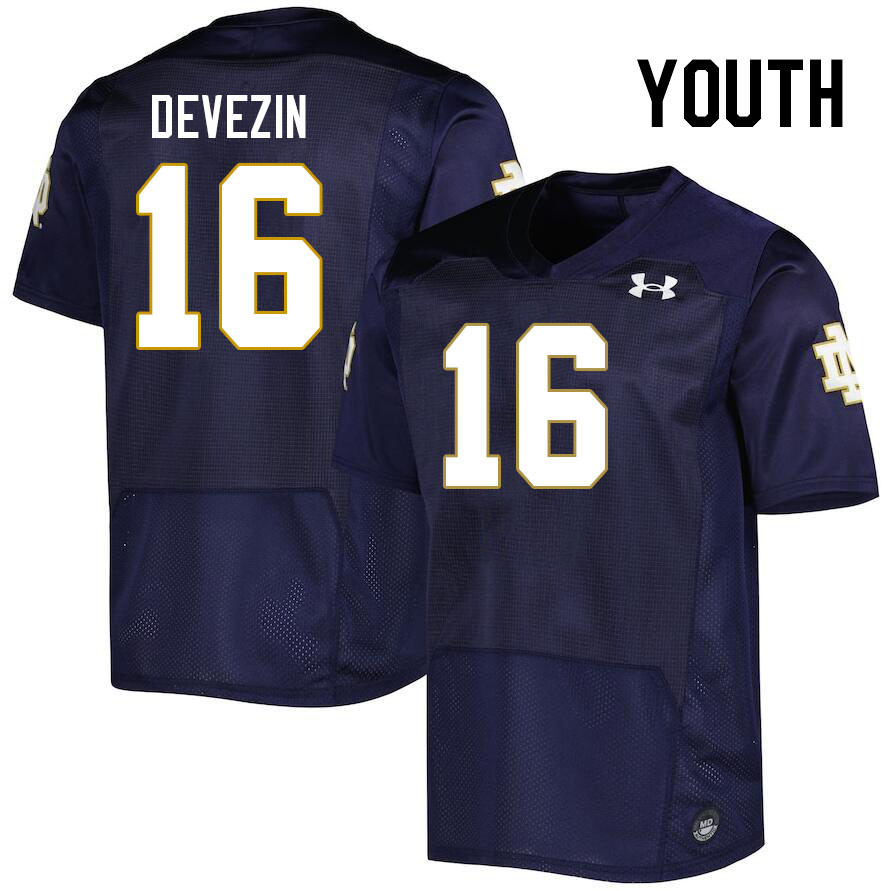 Youth #16 Dylan Devezin Notre Dame Fighting Irish College Football Jerseys Stitched-Navy